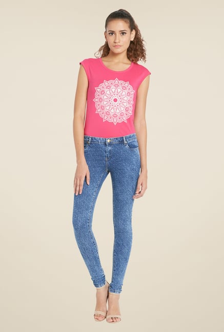 Globus Blue Printed Denim Jeans Globus Blue Printed Denim Jeans