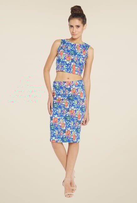 Globus Blue Floral Printed Pencil Skirt Globus Blue Floral Printed Pencil Skirt