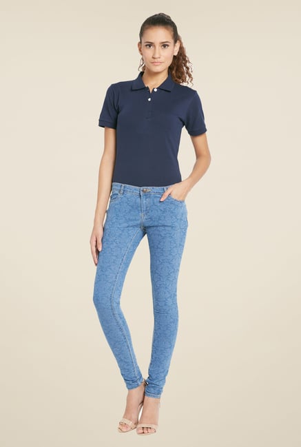 Globus Blue Printed Denim Jeans Globus Blue Printed Denim Jeans