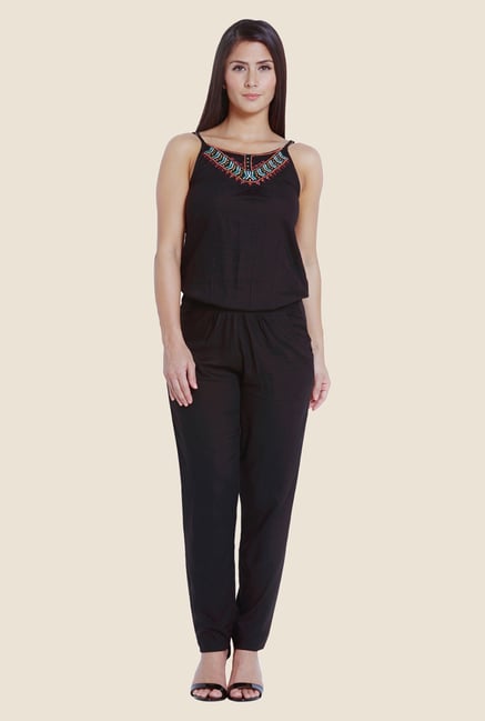 Globus Black Solid Jumpsuit Globus Black Solid Jumpsuit