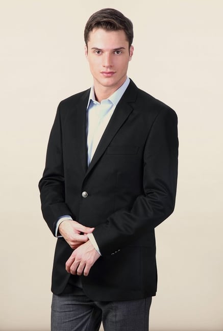 Peter England Black Solid Blazer Peter England Black Solid Blazer