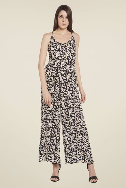 Globus Black Floral Printed Jumpsuit Globus Black Floral Printed Jumpsuit