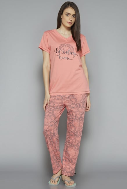 Intima by Westside Pink Shell Printed Pyjama Set Intima by Westside Pink Shell Printed Pyjama Set
