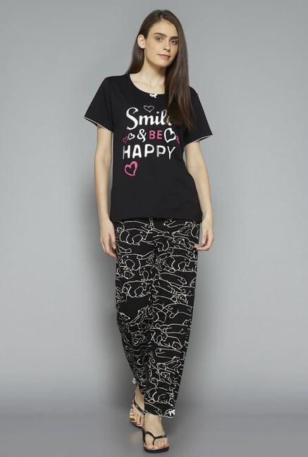Intima by Westside Black Animal Print Pyjama Set Intima by Westside Black Animal Print Pyjama Set