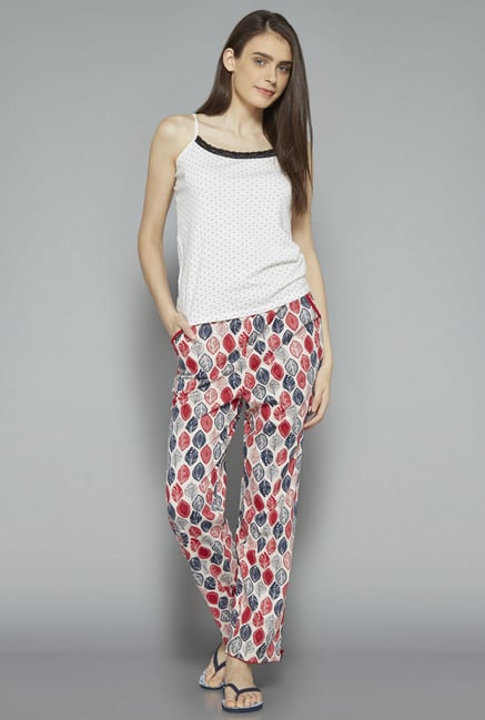 Intima by Westside Off White Leaf Printed Pyjama Intima by Westside Off White Leaf Printed Pyjama