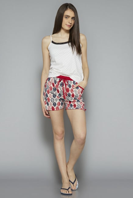 Intima by Westside Off White Leaf Printed Shorts Intima by Westside Off White Leaf Printed Shorts