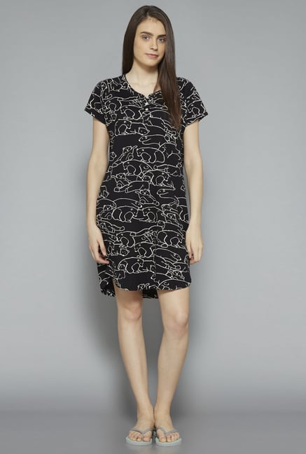 Intima by Westside Black Animal Print Nightdress Intima by Westside Black Animal Print Nightdress