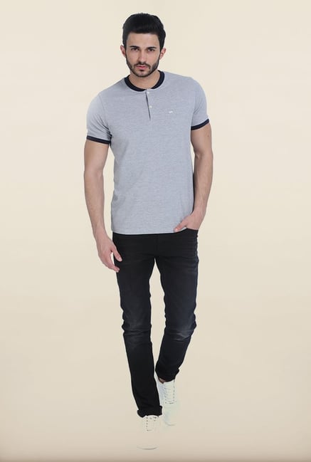 Basics Heather Grey Henley T Shirt Basics Heather Grey Henley T Shirt
