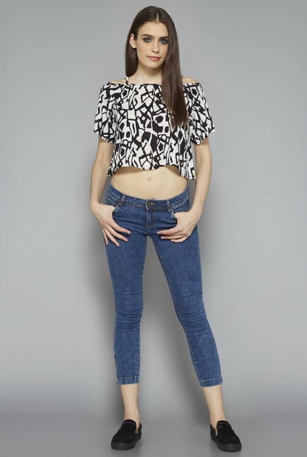 Nuon by Westside White Printed Crop Top Nuon by Westside White Printed Crop Top