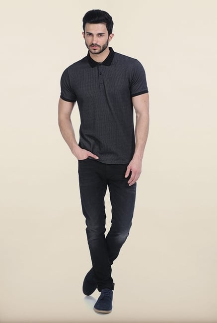 Basics Moonless Black Jacquard Polo T Shirt Basics Moonless Black Jacquard Polo T Shirt