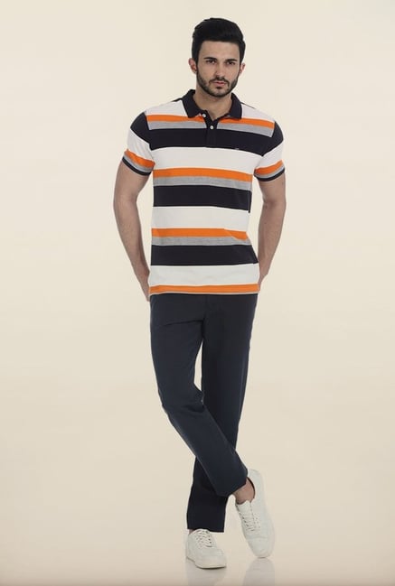 Basics Smoked Grey Striped Polo T Shirt Basics Smoked Grey Striped Polo T Shirt