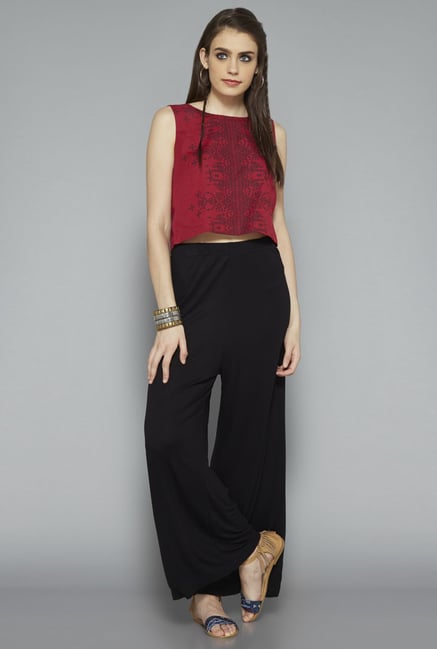 Bombay Paisley by Westside Black Solid Palazzo Bombay Paisley by Westside Black Solid Palazzo