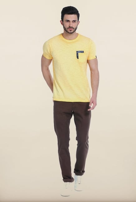 Basics Buttercup Yellow Crew Over Dyed T Shirt Basics Buttercup Yellow Crew Over Dyed T Shirt