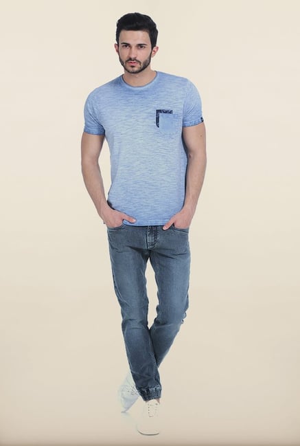 Basics Dusk Blue Crew Over Dyed T Shirt Basics Dusk Blue Crew Over Dyed T Shirt