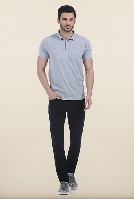 Basics Heather Grey Melange Lycra Polo T Shirt Basics Heather Grey Melange Lycra Polo T Shirt