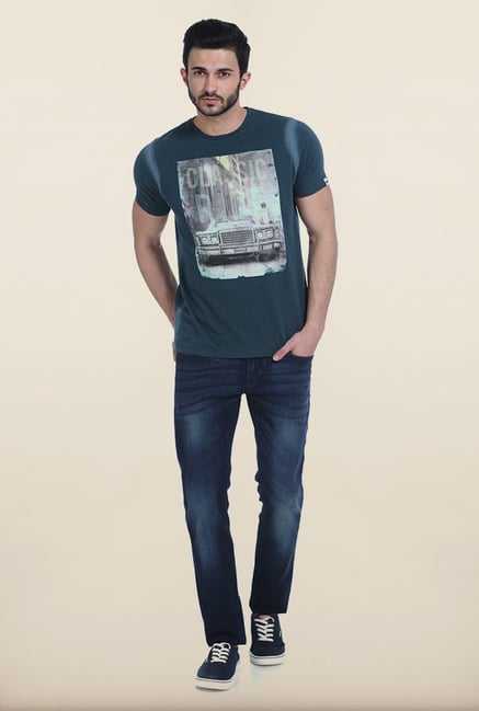 Basics Jasper Green Distressed Crew Neck T Shirt Basics Jasper Green Distressed Crew Neck T Shirt