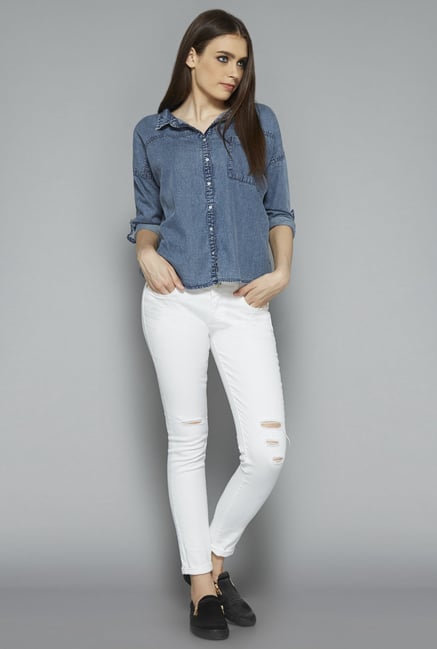 Nuon by Westside Blue Solid Blouse Nuon by Westside Blue Solid Blouse