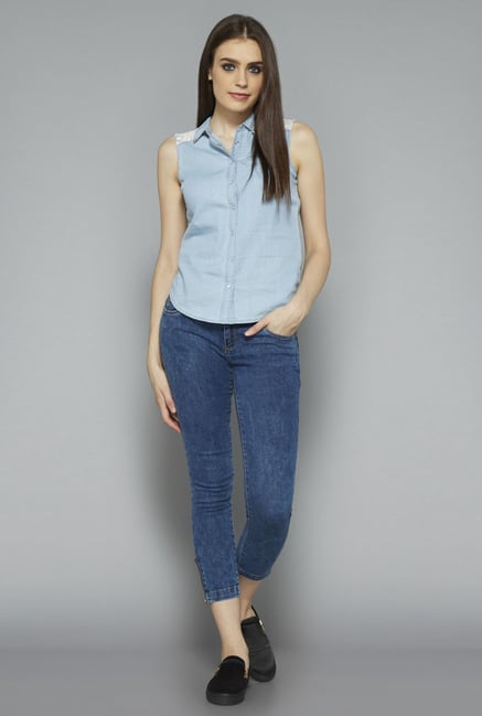 Nuon by Westside Light Blue Solid Blouse Nuon by Westside Light Blue Solid Blouse