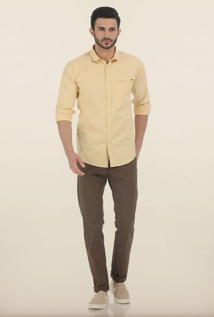 Basics Tapered Fit Brown Peached Twill Stretch Trouser Basics Tapered Fit Brown Peached Twill Stretch Trouser