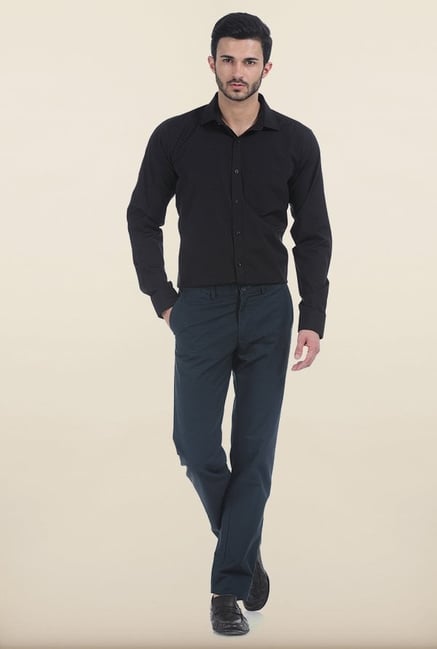Basics Slim Fit Midnight Navy Slub Twill Cotton Trouser Basics Slim Fit Midnight Navy Slub Twill Cotton Trouser