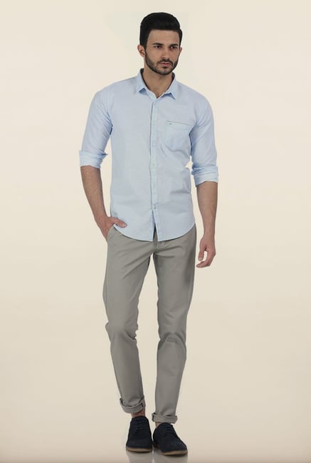Basics Tapered Fit Vapour Grey Dobby Peached Stretch Trouser Basics Tapered Fit Vapour Grey Dobby Peached Stretch Trouser