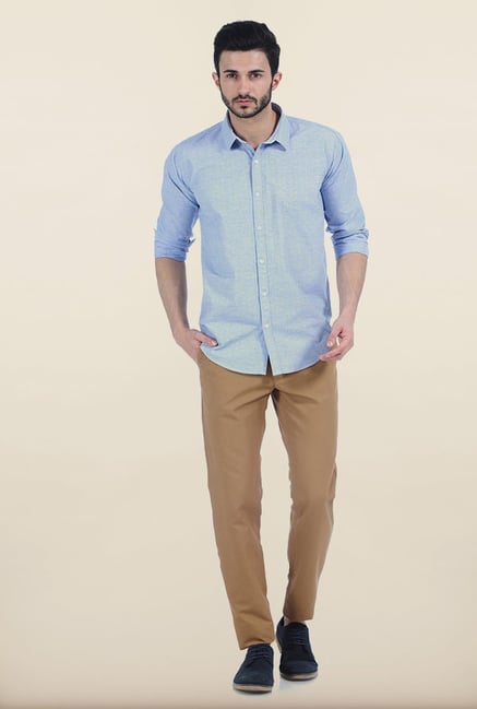 Basics Slim Fit Bone Khaki Dobby Structure Cotton Trouser Basics Slim Fit Bone Khaki Dobby Structure Cotton Trouser