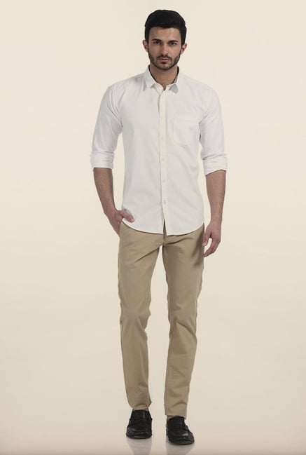 Basics Tapered Fit Beige Dobby Peached Stretch Trouser Basics Tapered Fit Beige Dobby Peached Stretch Trouser