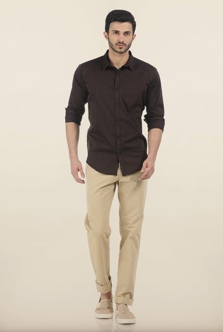 Basics Slim Fit Almond Buff Weft Rib Cotton Trouser Basics Slim Fit Almond Buff Weft Rib Cotton Trouser