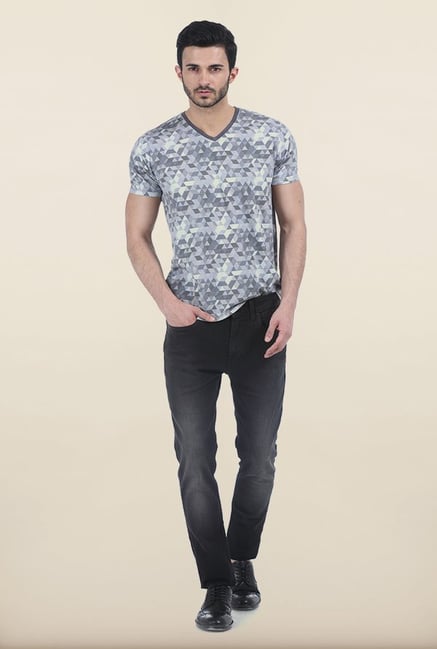 Basics Alloy Grey Printed V Neck T Shirt Basics Alloy Grey Printed V Neck T Shirt