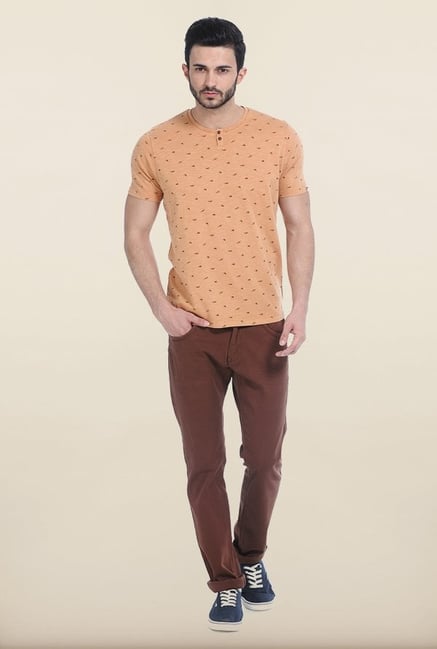 Basics Orange Henley Over Dyed T Shirt Basics Orange Henley Over Dyed T Shirt
