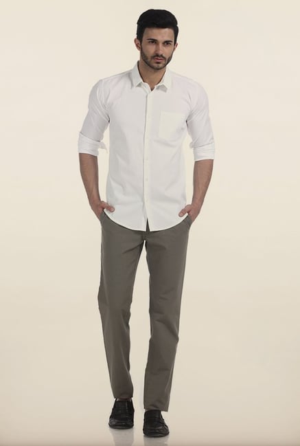 Basics Slim Fit Grey Matt Weave Cotton Trouser Basics Slim Fit Grey Matt Weave Cotton Trouser