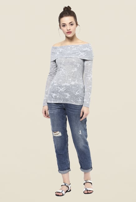 Femella Grey Floral Print Top Femella Grey Floral Print Top
