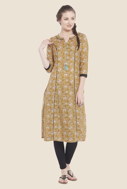 Globus Brown Floral Print Kurta Globus Brown Floral Print Kurta