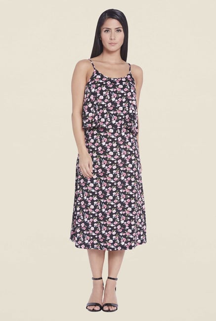 Globus Black Floral Blouson Dress Globus Black Floral Blouson Dress