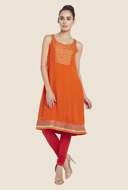 Globus Orange Solid Kurti Globus Orange Solid Kurti