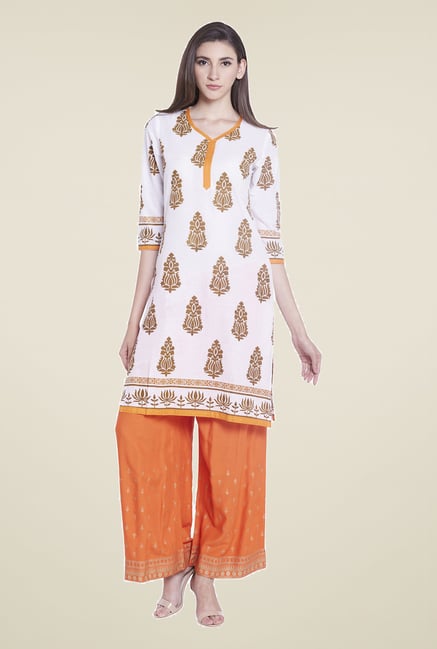 Globus White Block Print Kurti Globus White Block Print Kurti