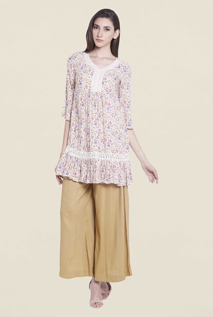Globus Beige Floral Pinted Kurti Globus Beige Floral Pinted Kurti