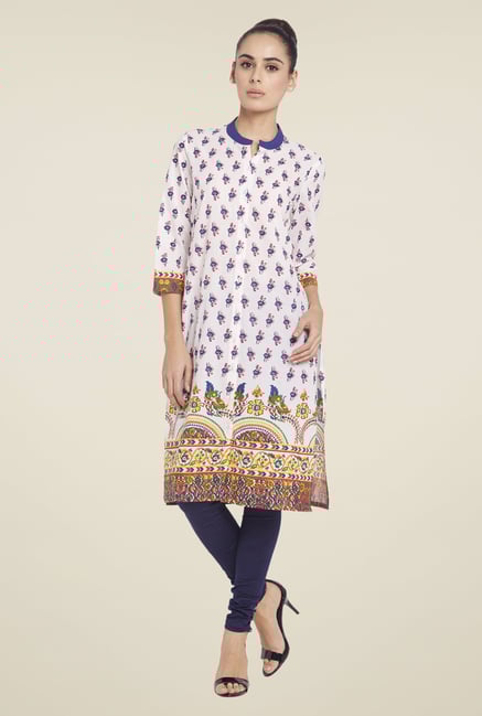 Globus White Floral Print Kurta Globus White Floral Print Kurta