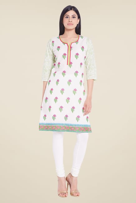 Globus White Block Print Cotton Kurti Globus White Block Print Cotton Kurti