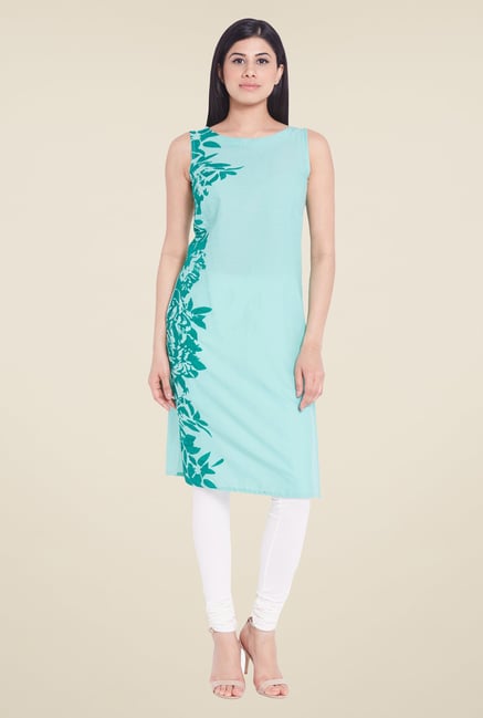 Globus Teal Solid Cotton Kurti Globus Teal Solid Cotton Kurti