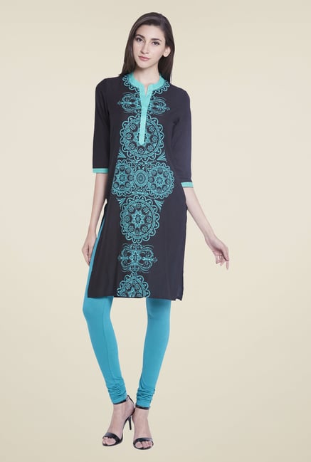 Globus Black Cotton Regular Fit Kurti Globus Black Cotton Regular Fit Kurti