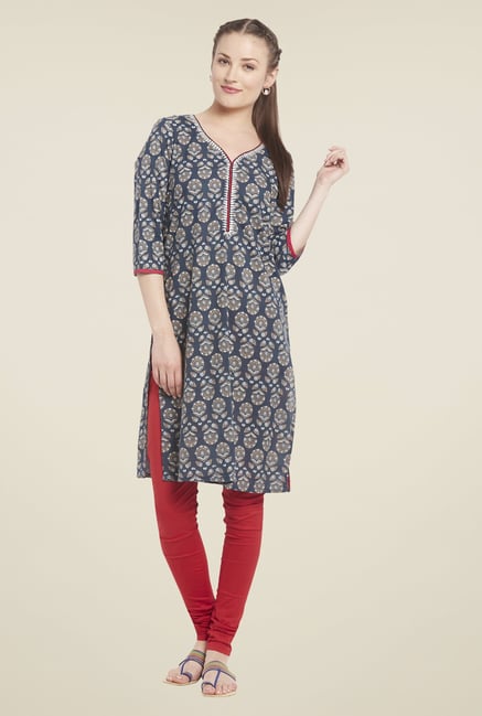 Globus Navy Floral Print Kurti Globus Navy Floral Print Kurti