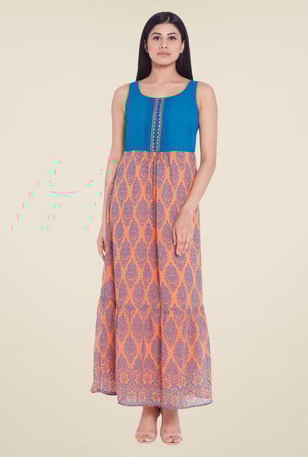 Globus Blue & Orange Printed Maxi Dress Globus Blue & Orange Printed Maxi Dress