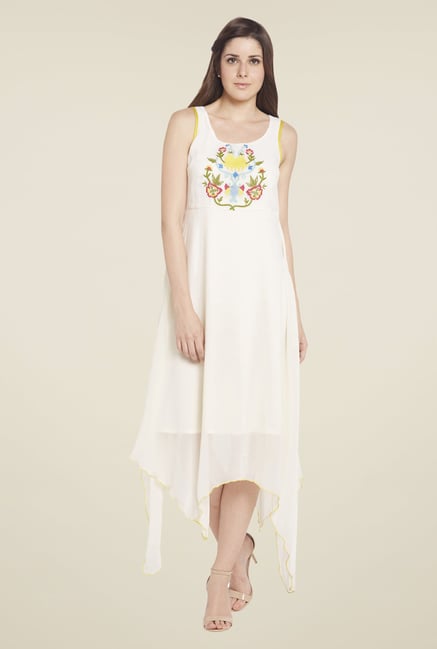 Globus White High Low Embroidered Dress Globus White High Low Embroidered Dress