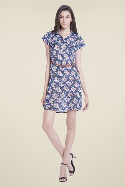 Globus Blue Floral Print Mini Dress Globus Blue Floral Print Mini Dress