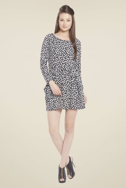 Globus Black Floral Print Mini Dress Globus Black Floral Print Mini Dress
