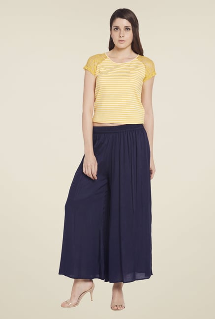 Globus Navy Solid Polyester Palazzos Globus Navy Solid Polyester Palazzos