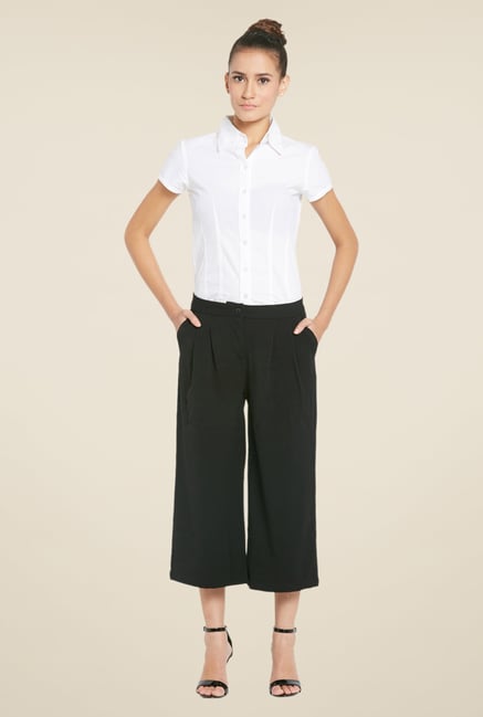 Globus Black Solid Polyester Culottes Globus Black Solid Polyester Culottes