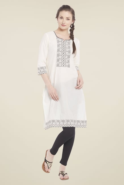 Globus Cream Printed Kurti Globus Cream Printed Kurti