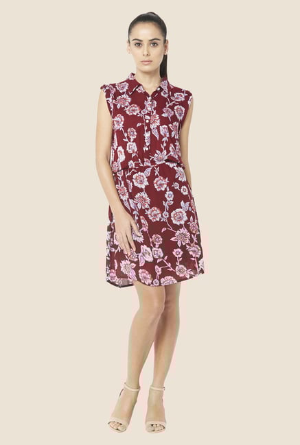 Globus Maroon Blouson Dress Globus Maroon Blouson Dress